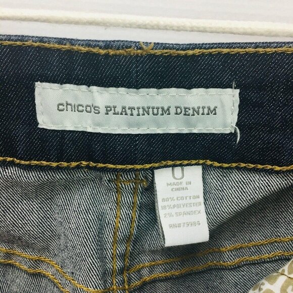 Chicos Platinum Denim Womens Jean Stretch Slim Leg Mid Rise Size 0 | S | 4 Reg - Picture 9 of 12